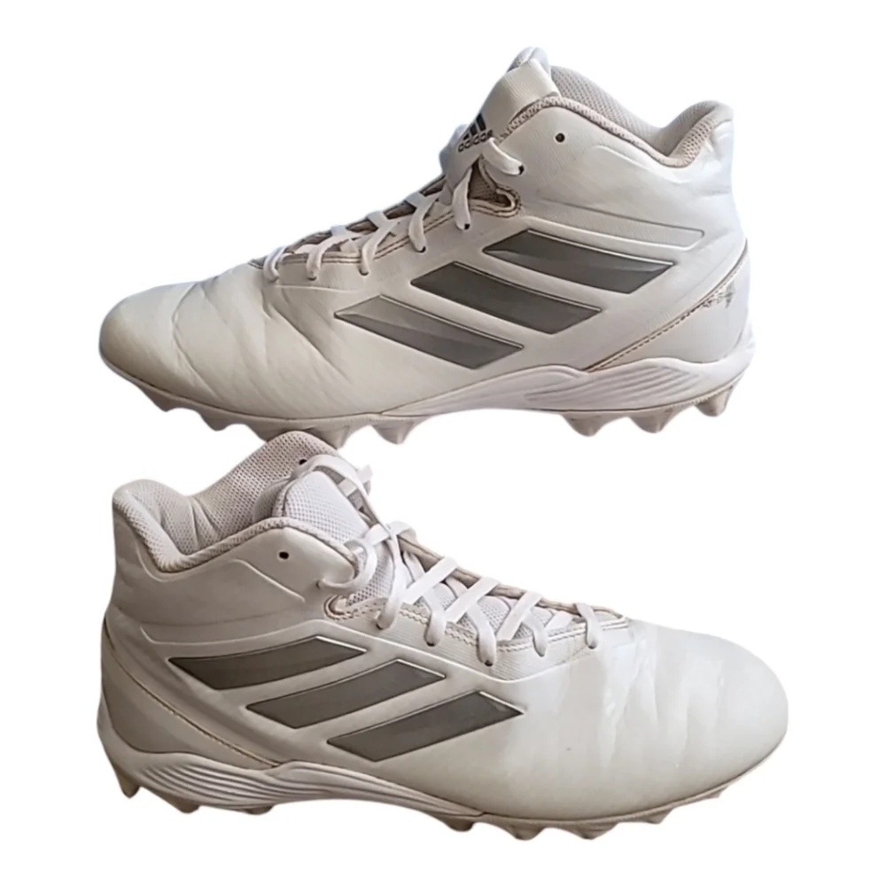 Adidas Freak football cleats midtop lace up white silver detail mens 8.5